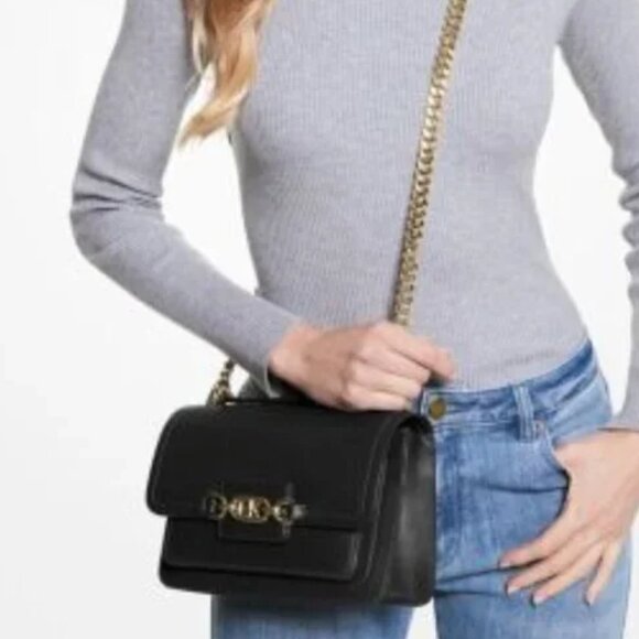 NWT ✅ Michael Kors Heather Large Leather Shoulder Bag BLACK ⭐ NWT - Picture 12 of 15